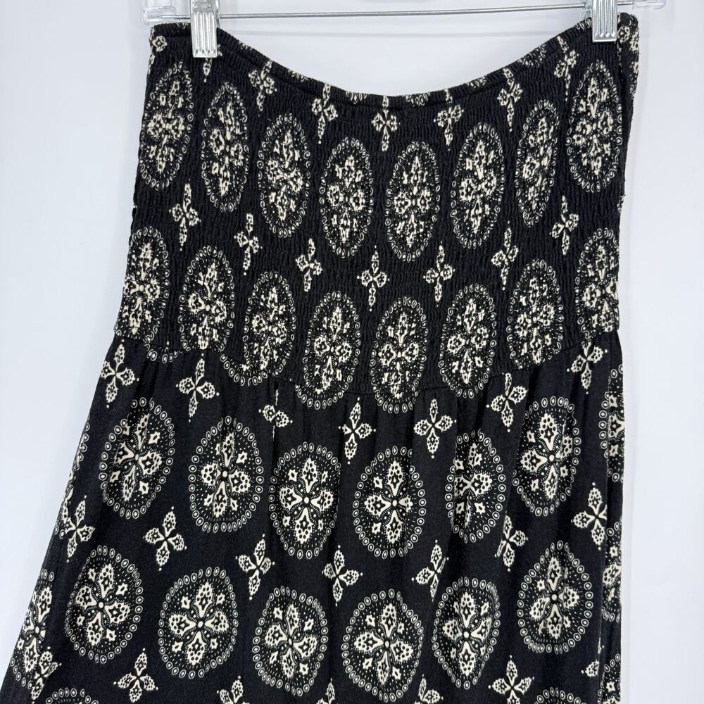Lascana Smocked Waist Pull on Midi Skirt size 8 Black Medallion Pattern Boho - Picture 5 of 11